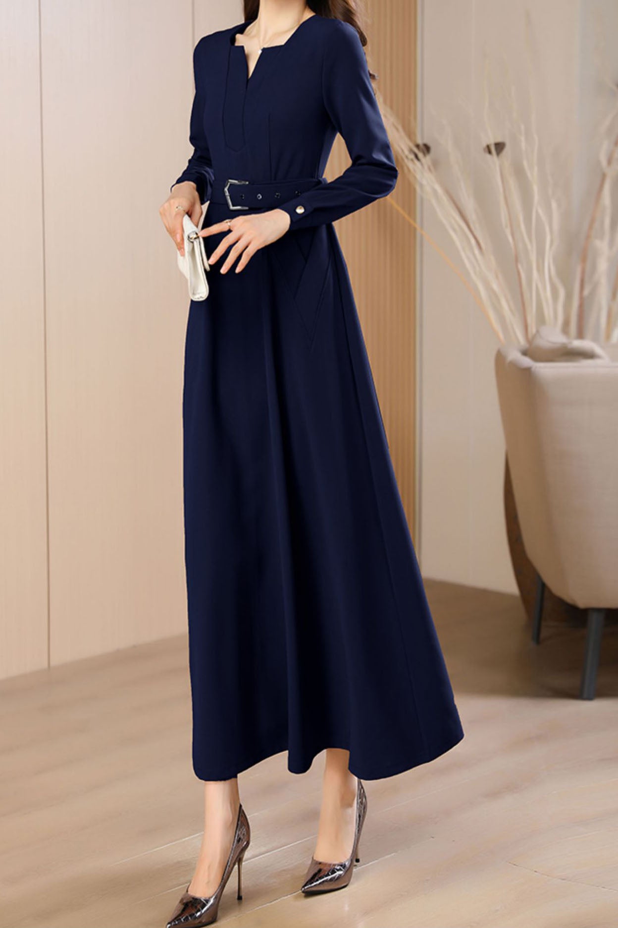 Women's Autumn Navy Blue long dress C3642