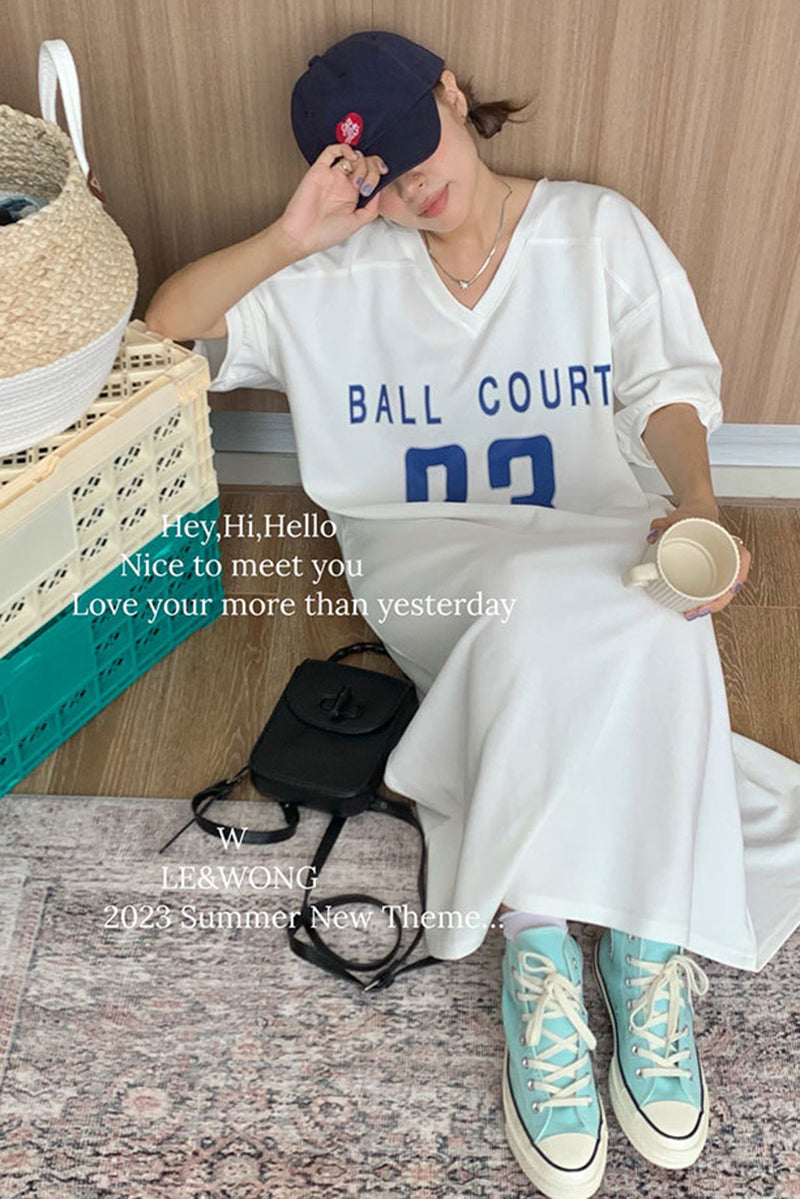 V-neck loose fitting casual T-shirt dress C3404