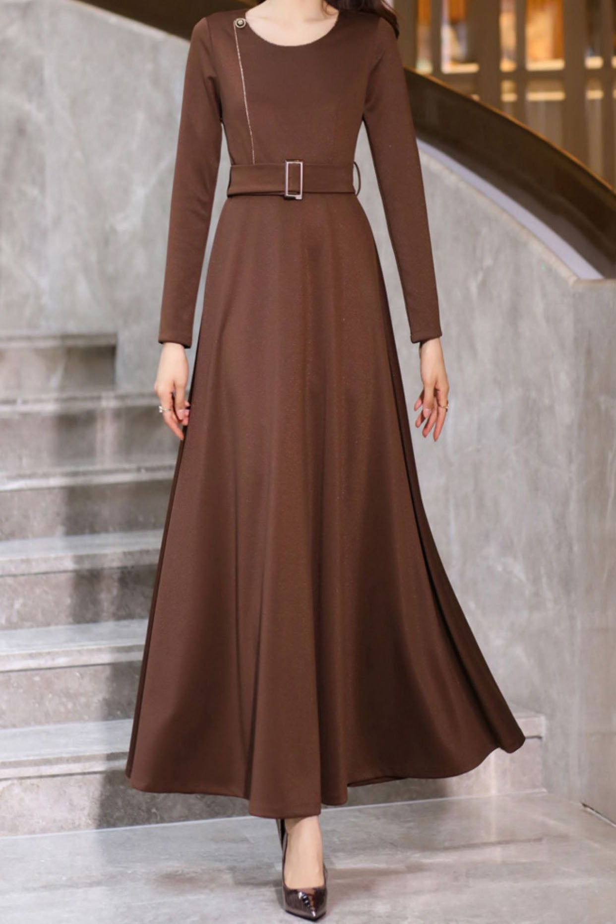 Women's Autumn Coffee Long Dress C3640
