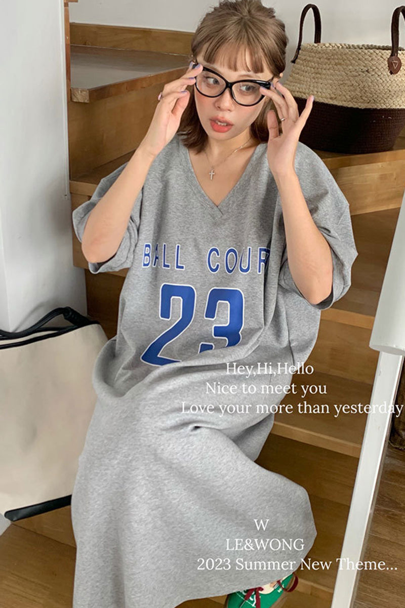 V-neck loose fitting casual T-shirt dress C3404