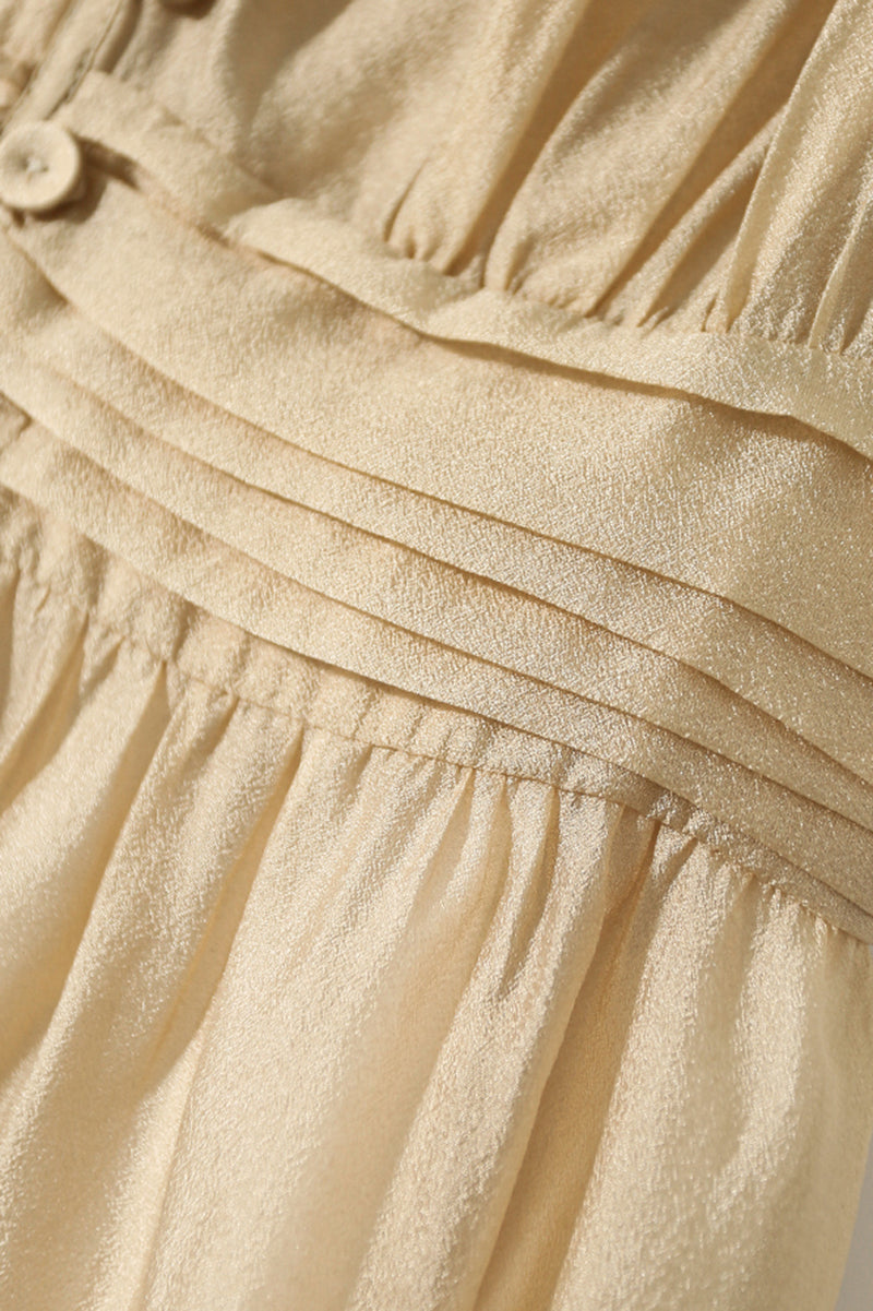 High waisted bubble sleeved V-neck mid length dress C3467