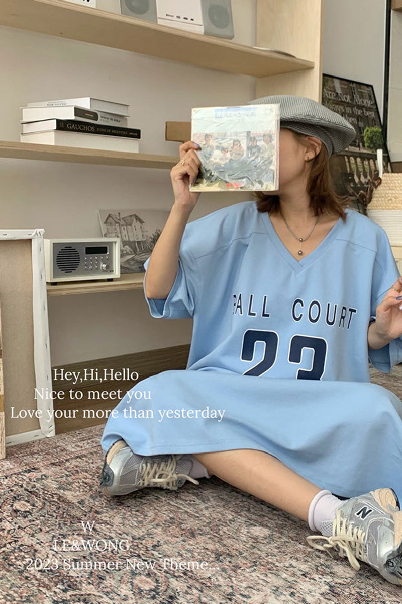 V-neck loose fitting casual T-shirt dress C3404