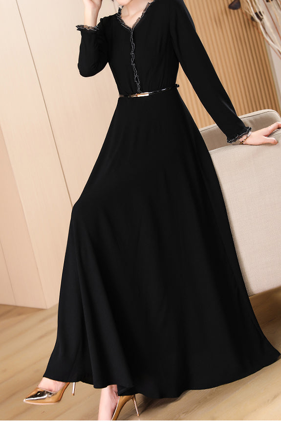 Women's long sleeve black dress C3628