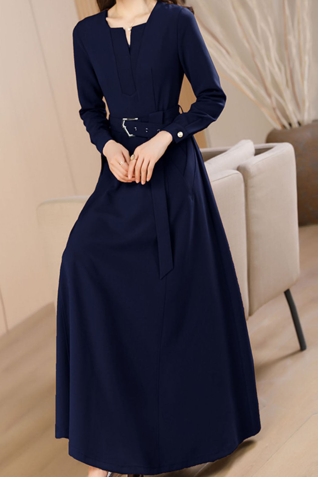 Women's Autumn Navy Blue long dress C3642