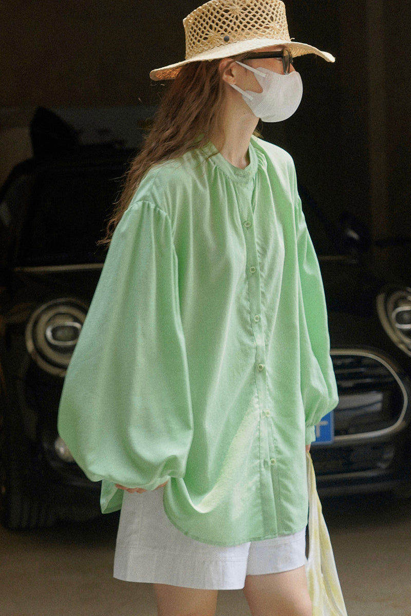 Lantern sleeve standing collar shirt C3359