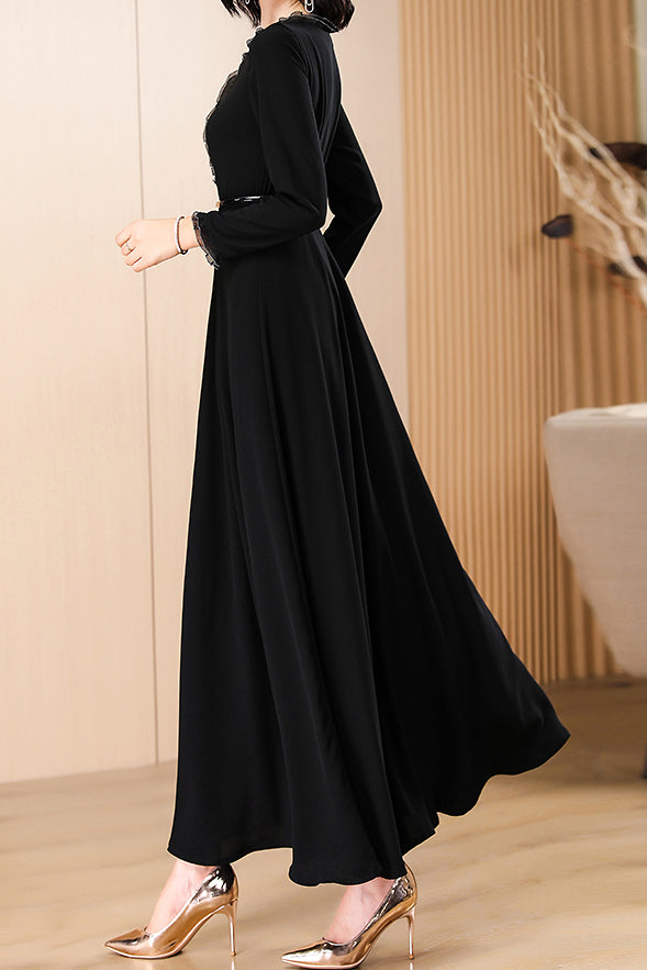 Women's long sleeve black dress C3628
