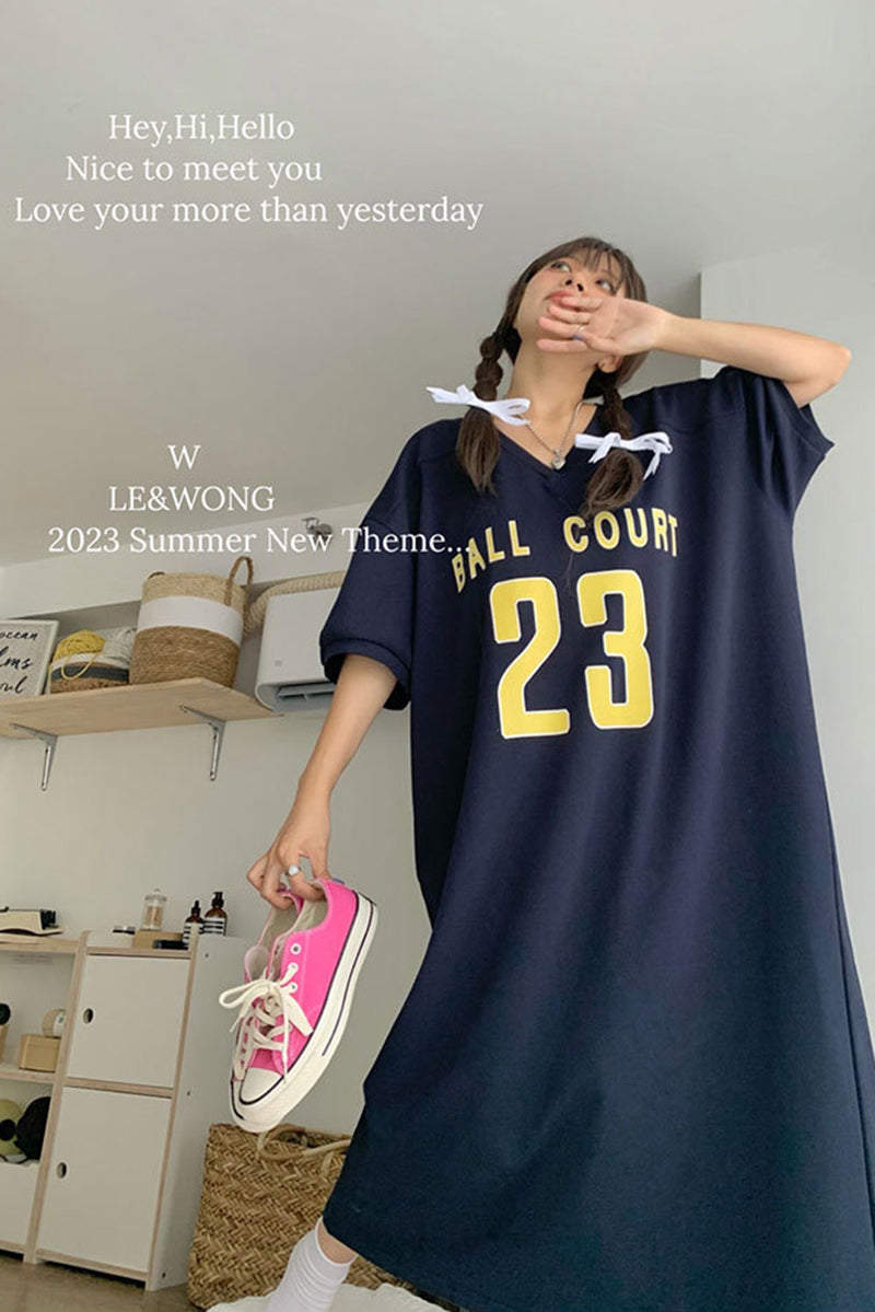 V-neck loose fitting casual T-shirt dress C3404