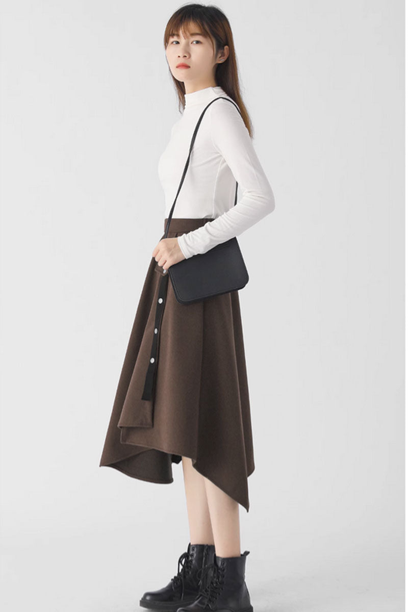 A line irregular wool skirt with elastic waist C3429