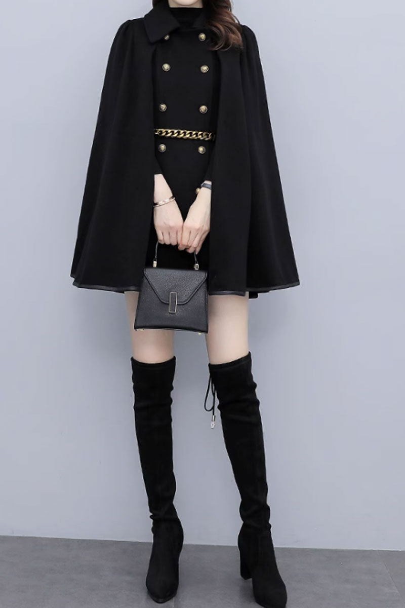 black winter wool cape coat women C3662
