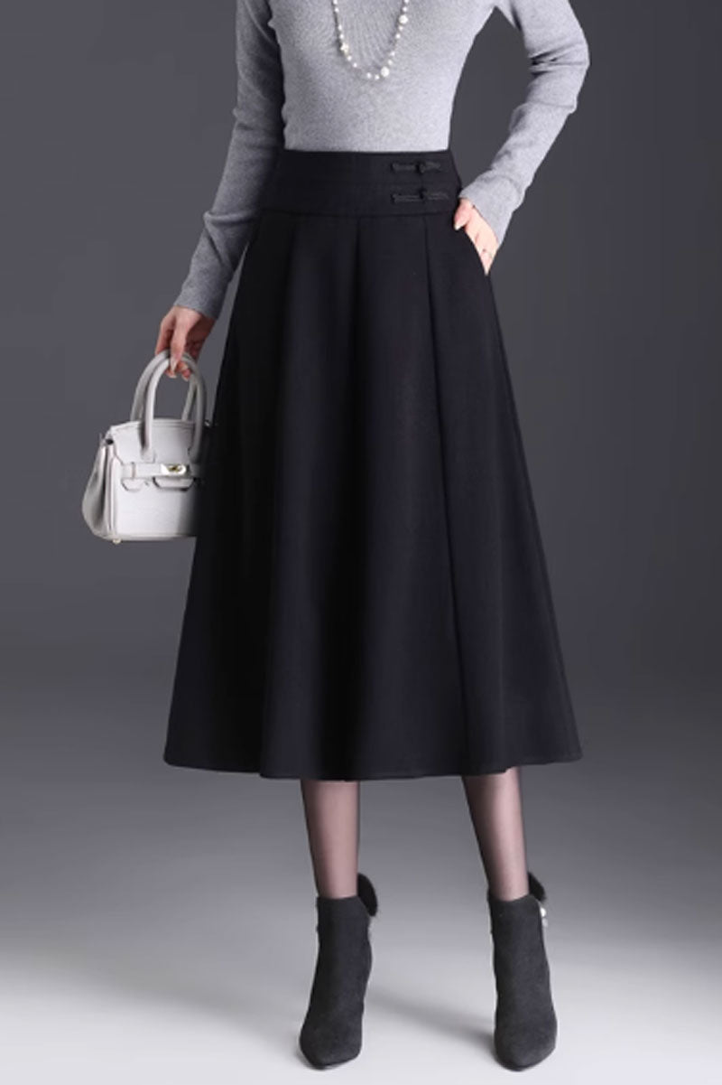 pleated a line midi wool skirt women C3755