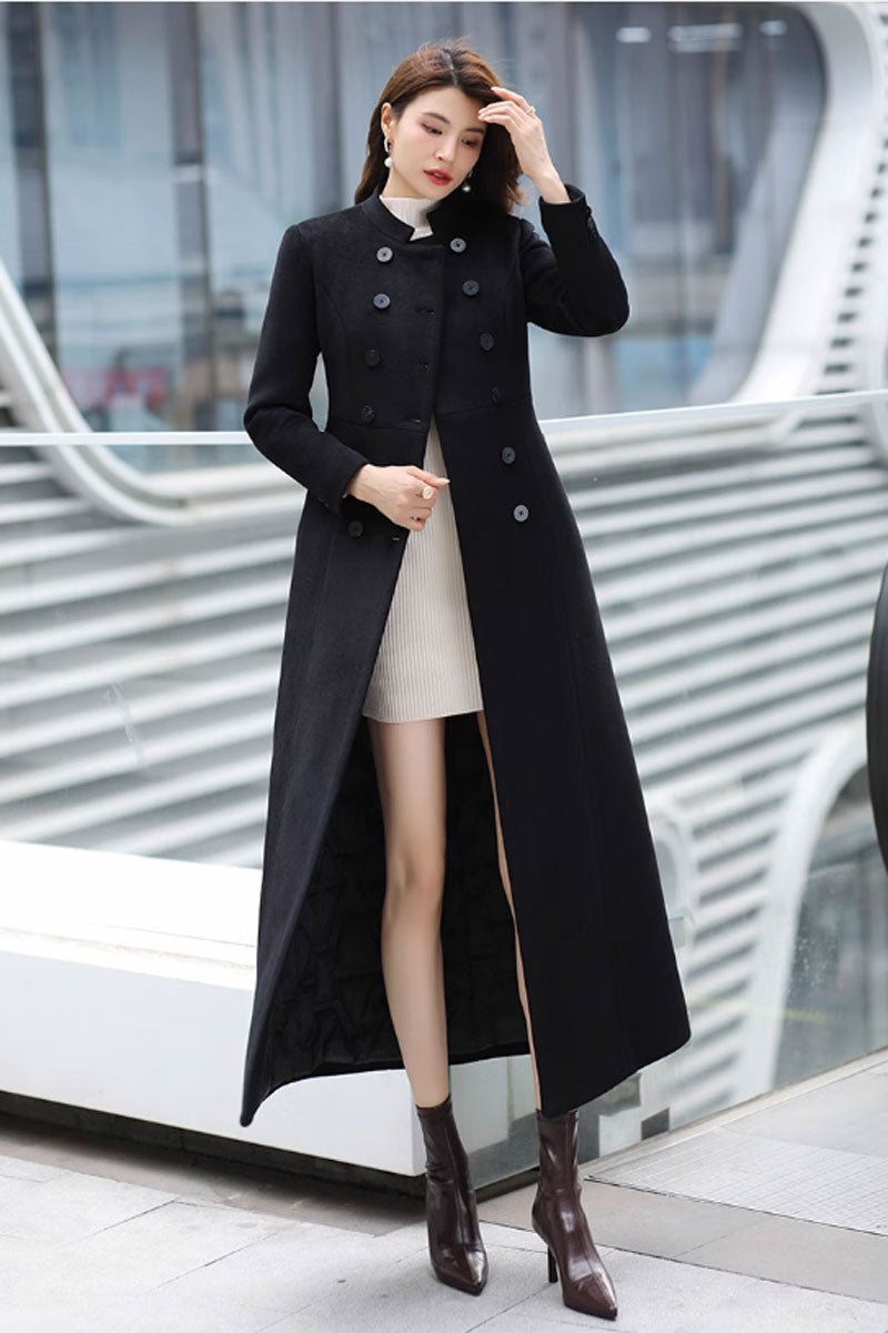 Long wool coat, Black wool coat, A line wool coat C3708