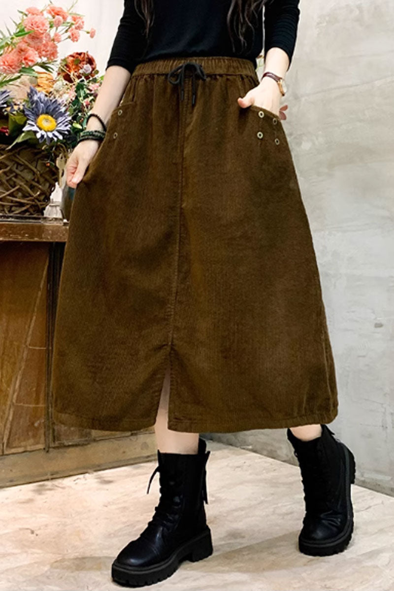 Women's a line corduroy skirt with elastic waist C3906
