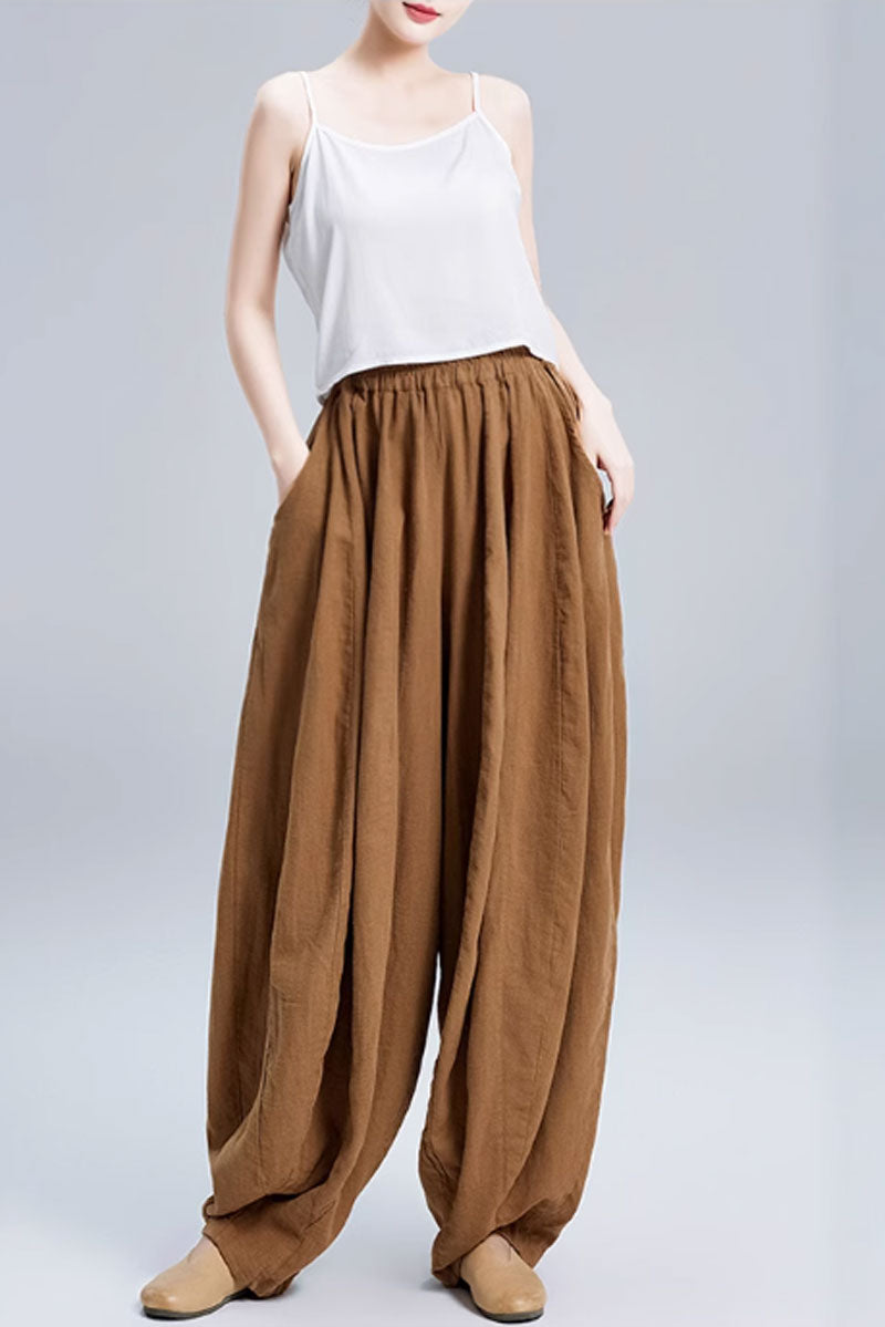 wide leg loose fitting long linen pants women C3867