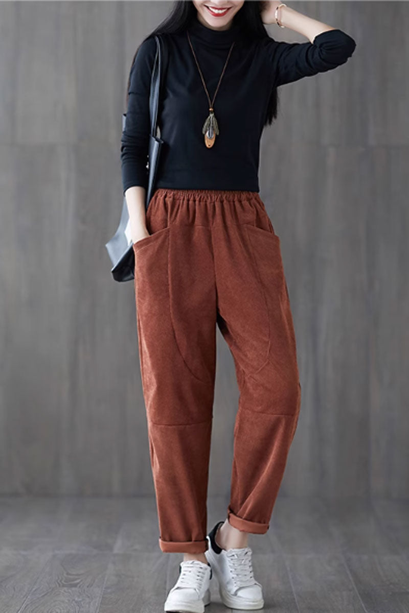 Winter casual corduroy loose fitting pants with pockets C3820