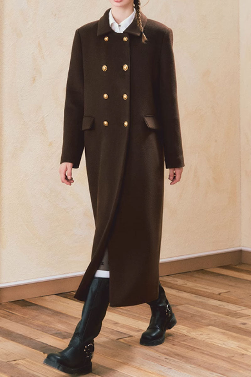 double breasted winter long wool coat c3743