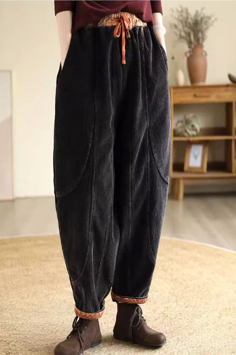 long corduroy pants with drawstring waist C3814