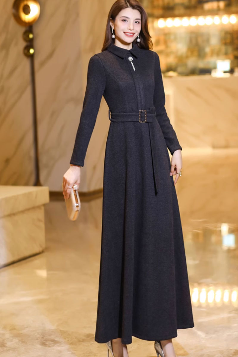 maxi fit and flare winter wool dress c3740