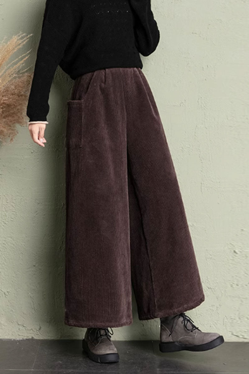 plus size womens wide leg corduroy pants C3905
