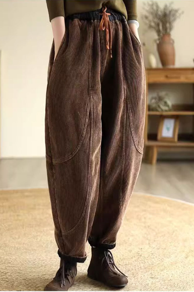 long corduroy pants with drawstring waist C3814