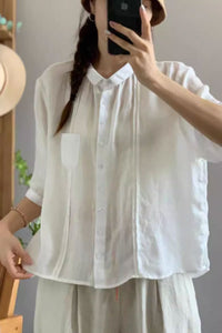 short sleeves summer linen shirt top C3845