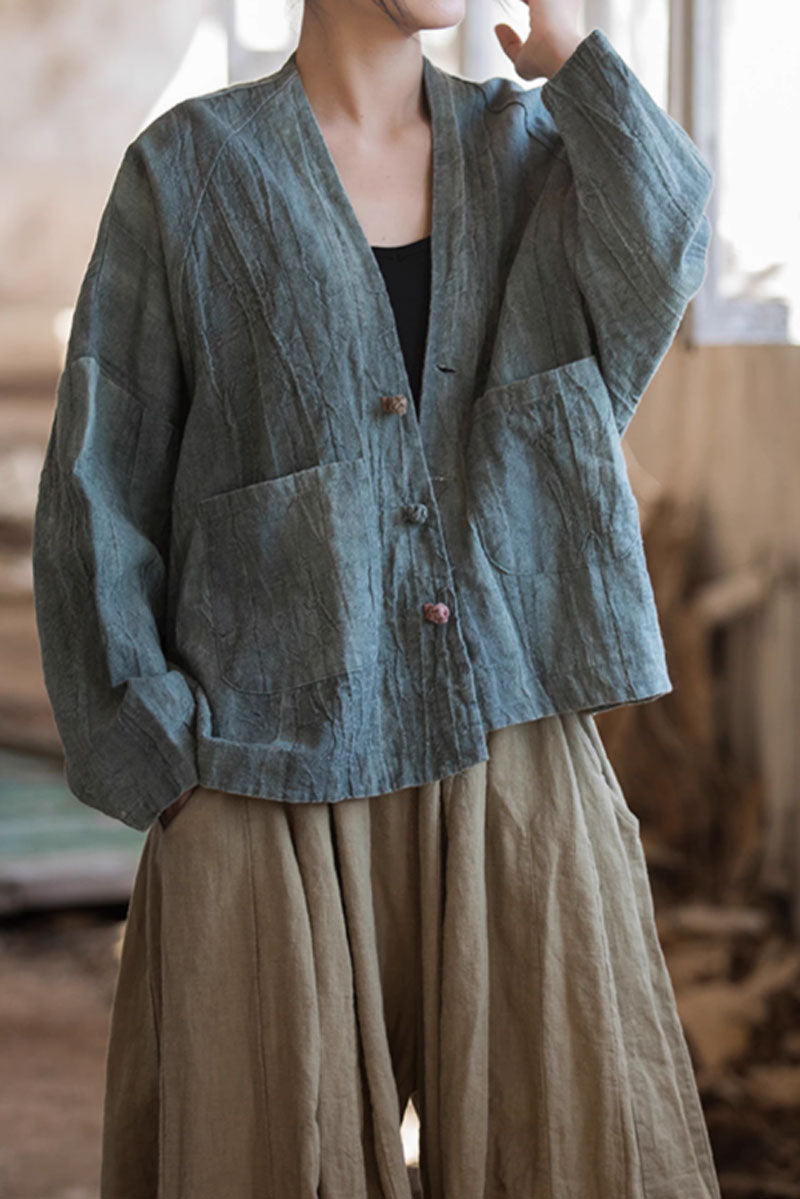 Spring womens linen shirt blouse C3846