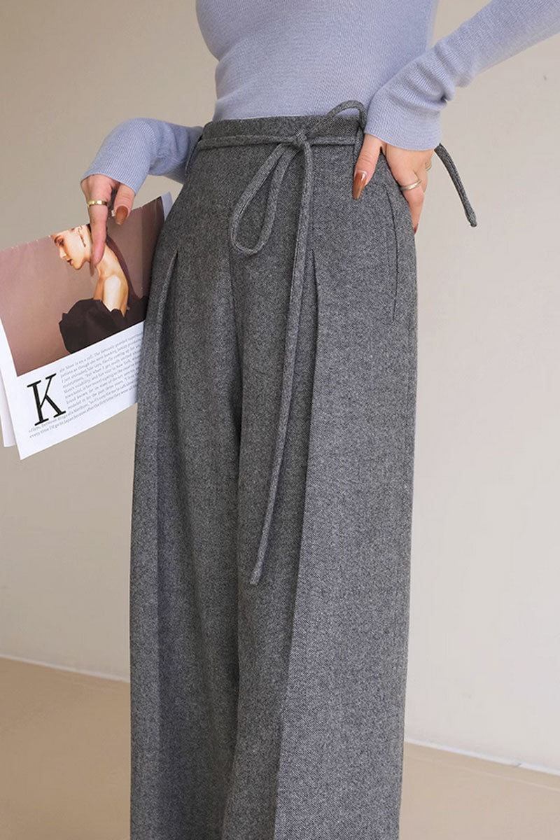 Gray wide leg wool pant, womens maxi winter wool pants C3437