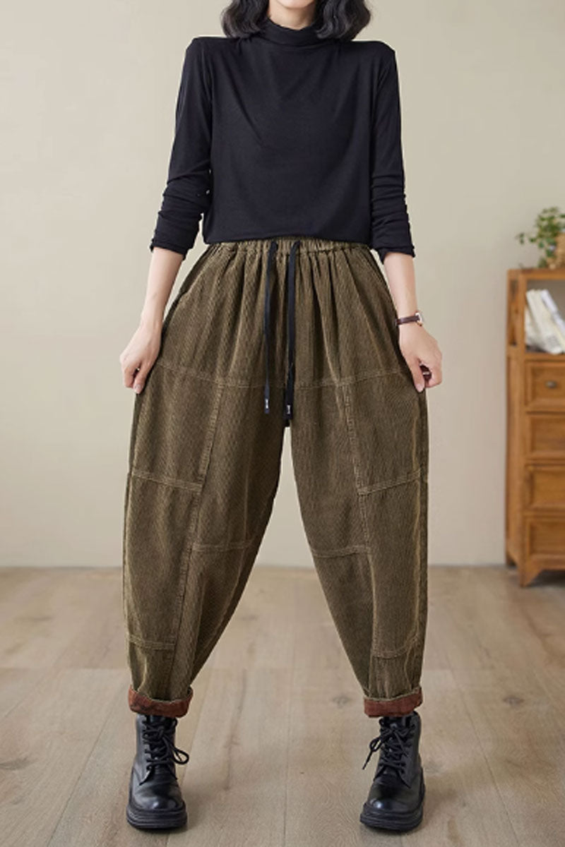 long corduroy pants with drawstring waist C3812