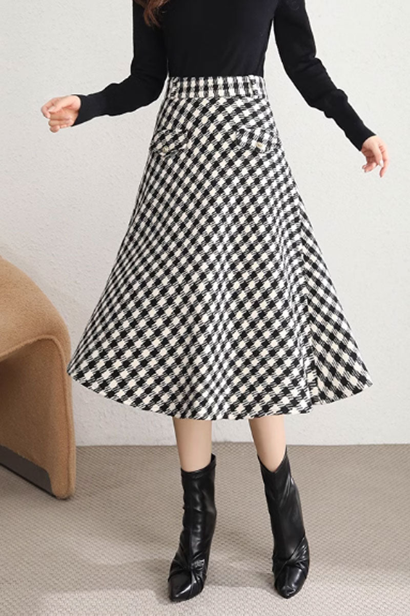 winter a line midi plaid skirt women C3752