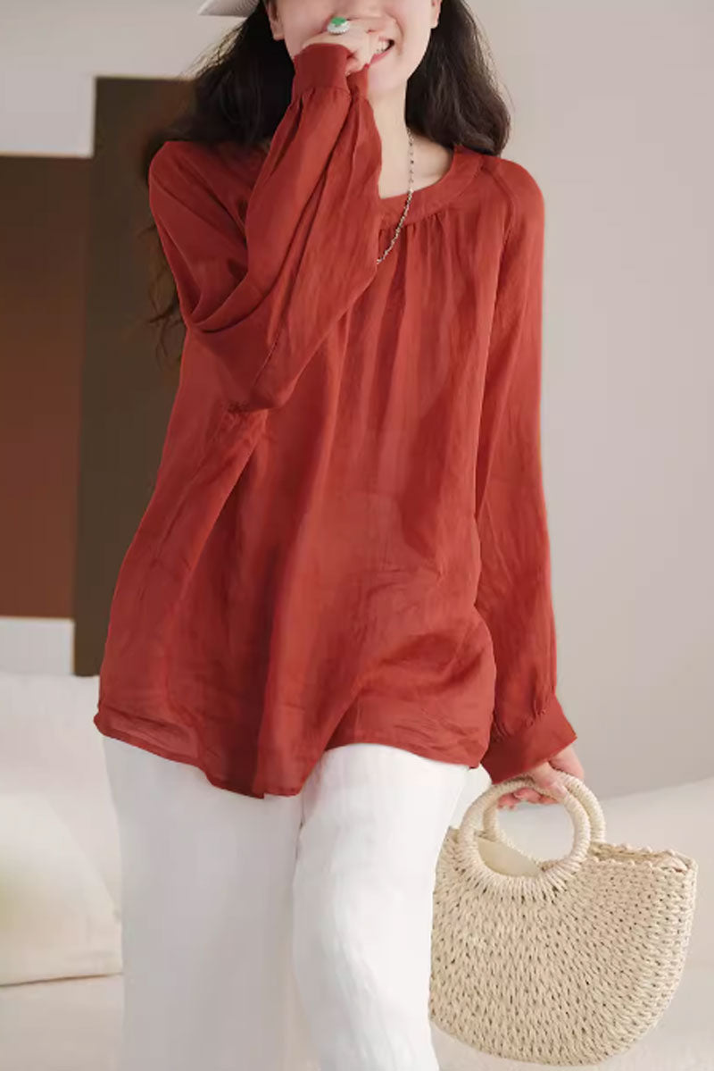 spring/summer womens loose fitting linen blouse C3859