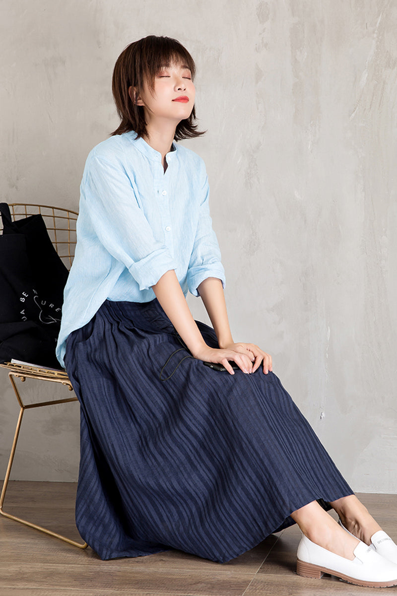 Linen High Waist Large Swing Art Long Skirt C3472