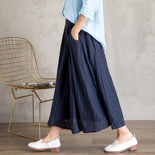 Linen High Waist Large Swing Art Long Skirt C3472