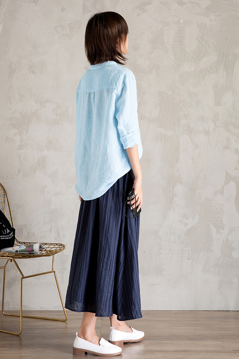 Linen High Waist Large Swing Art Long Skirt C3472