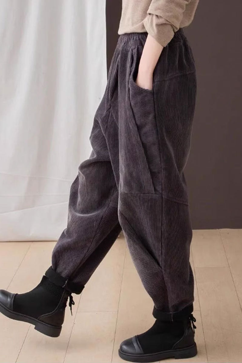 long corduroy pants with elastic waist C3813