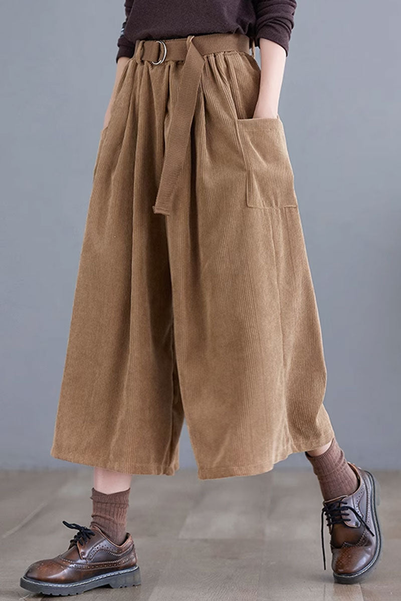 wide leg corduroy pants women with elastic waist C3797
