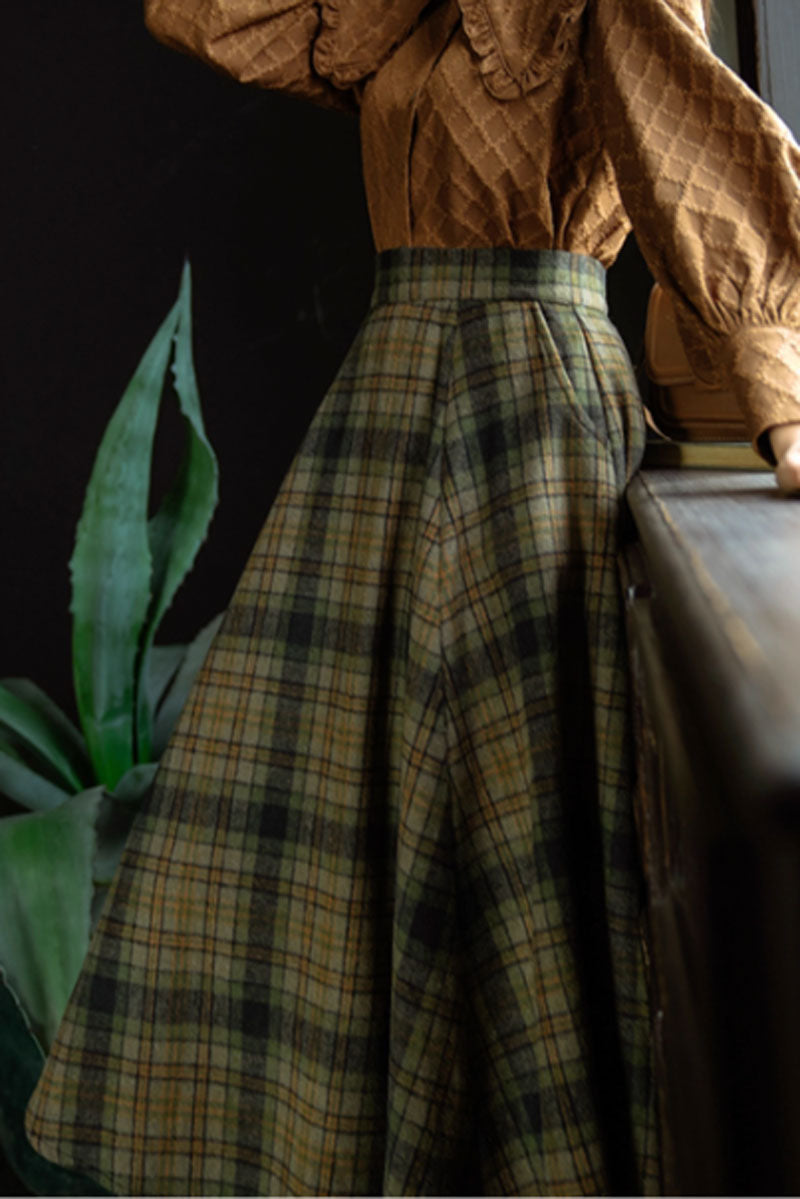 vintage a line plaid wool skirt C3754
