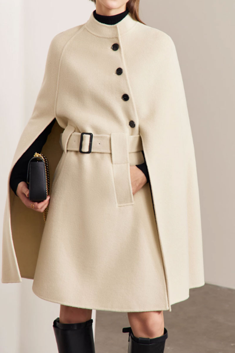Asymmetrical belted winter wool cape women C3652
