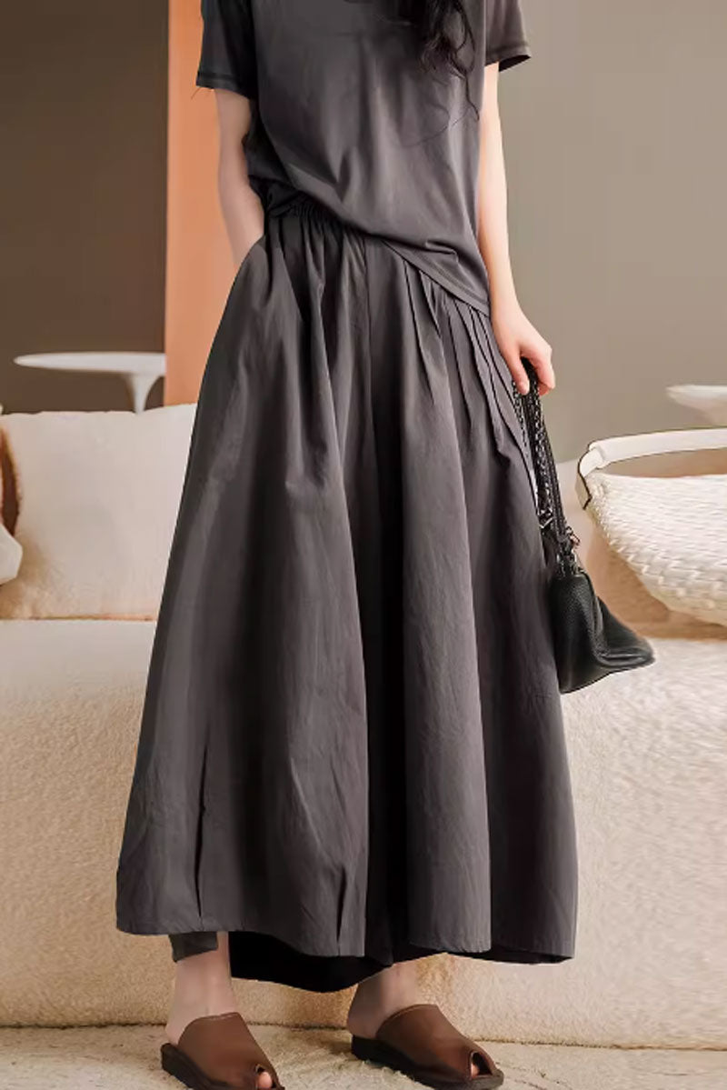 wide leg cotton pants with elastic waist C3861