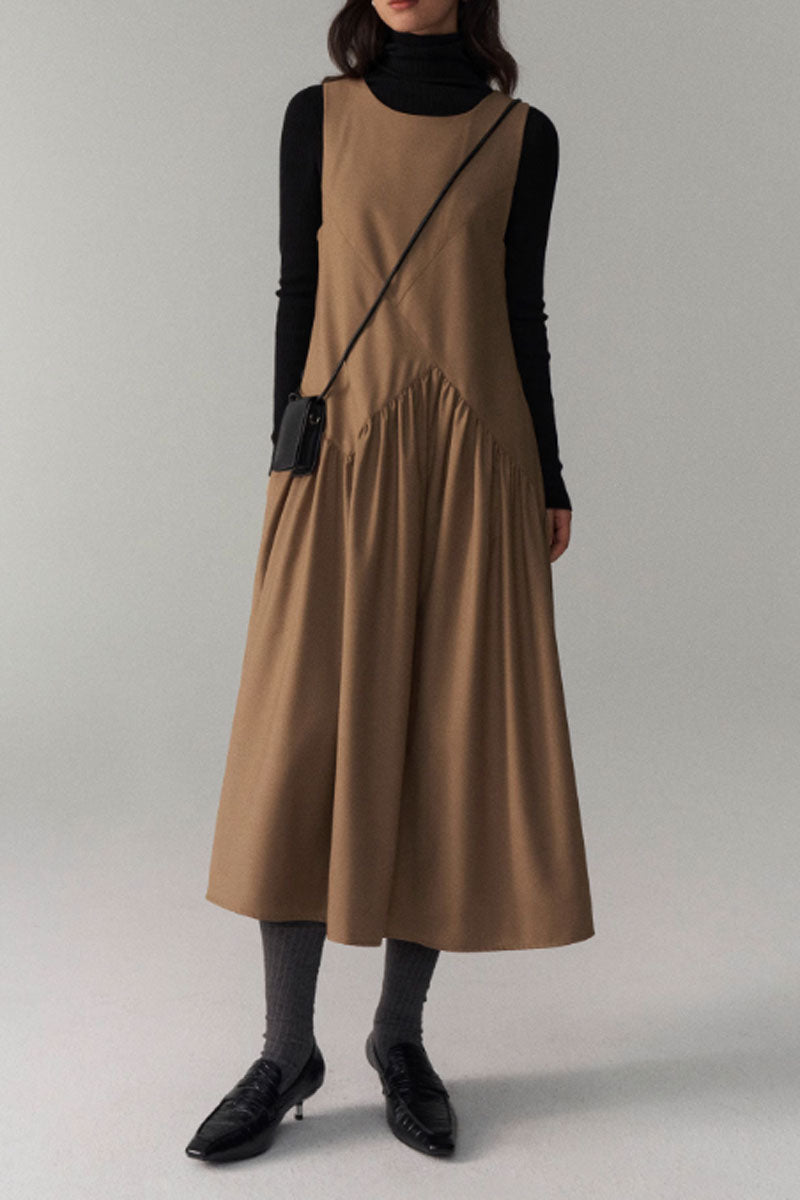 irregular womens sleeves wool dress C3828
