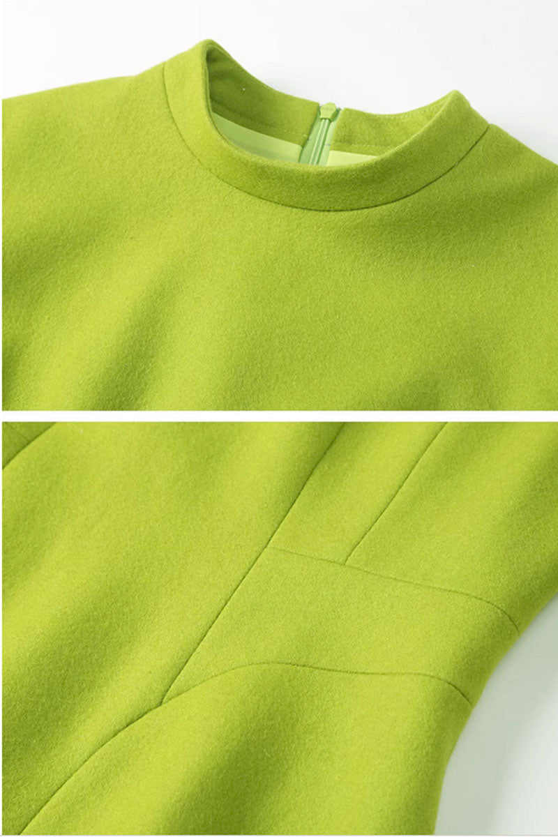 Fit and flare green winter wool dress women C3417