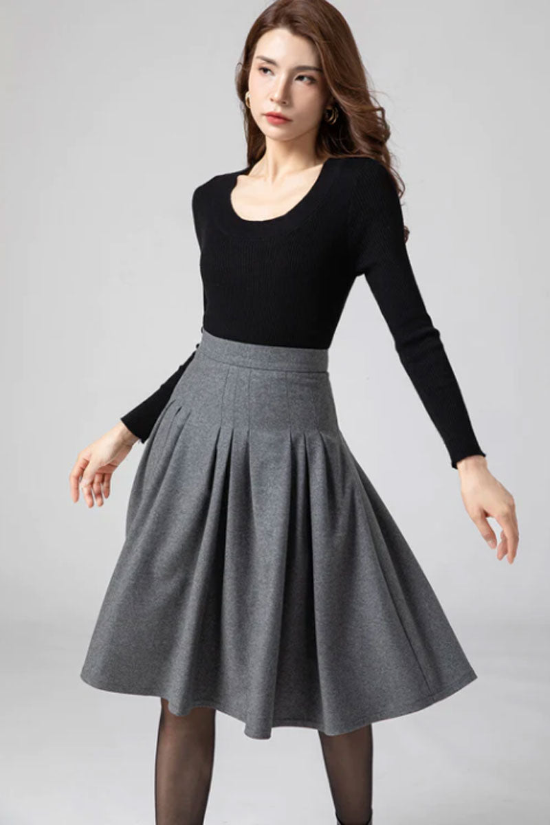 Skater Wool Pleated skirt Women C3585