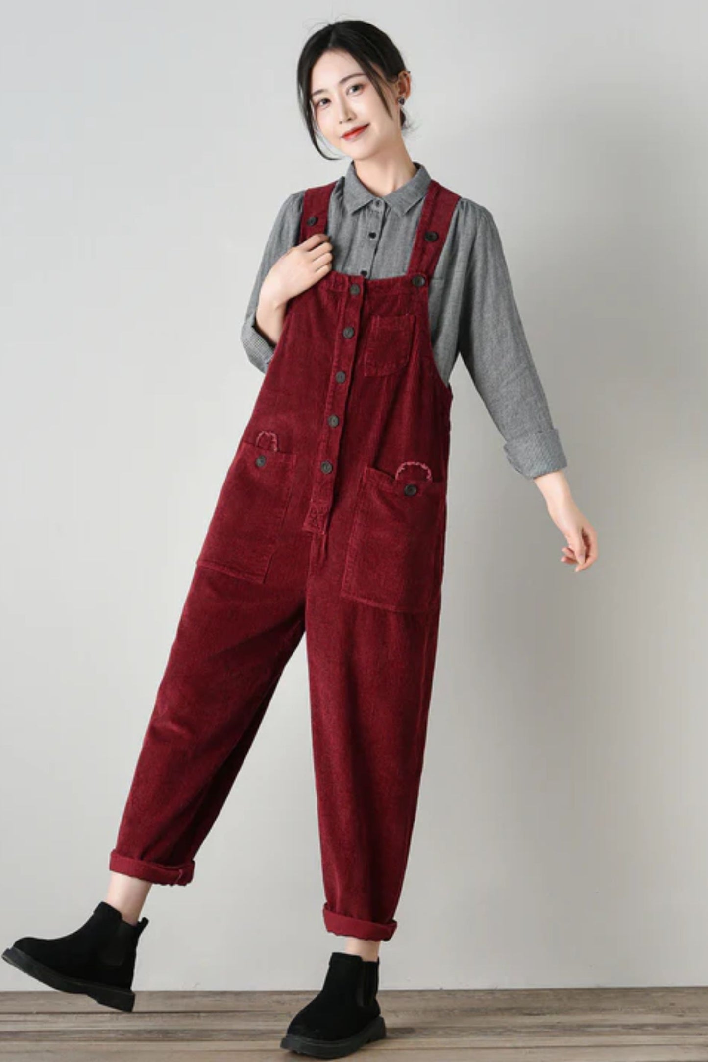 Vintage-Style Corduroy Jumpsuit for Women C4694