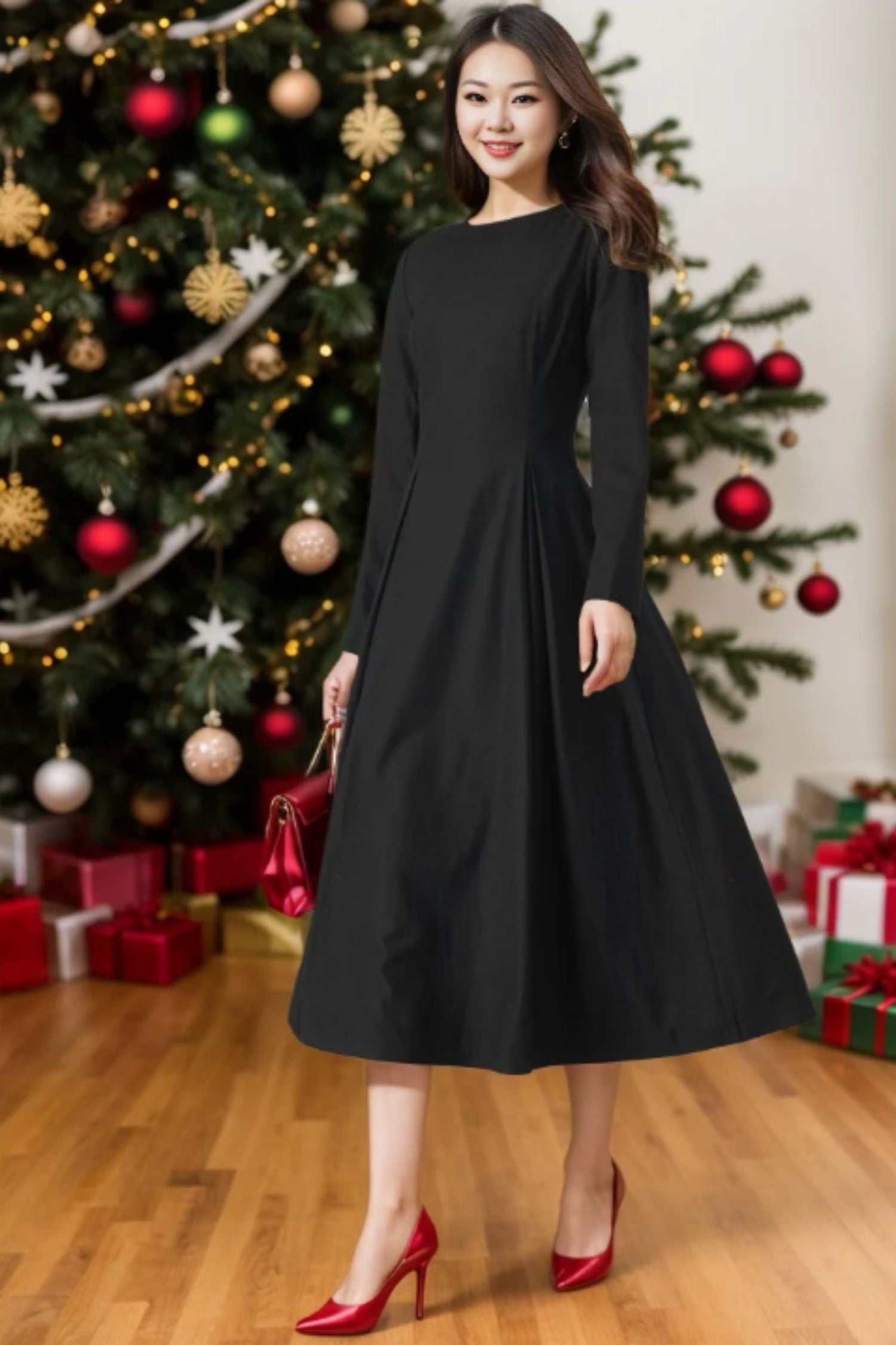 Womens winter wool midi Dress C4718 YLISTYLE Womens winter wool midi Dress C4718 YLISTYLE