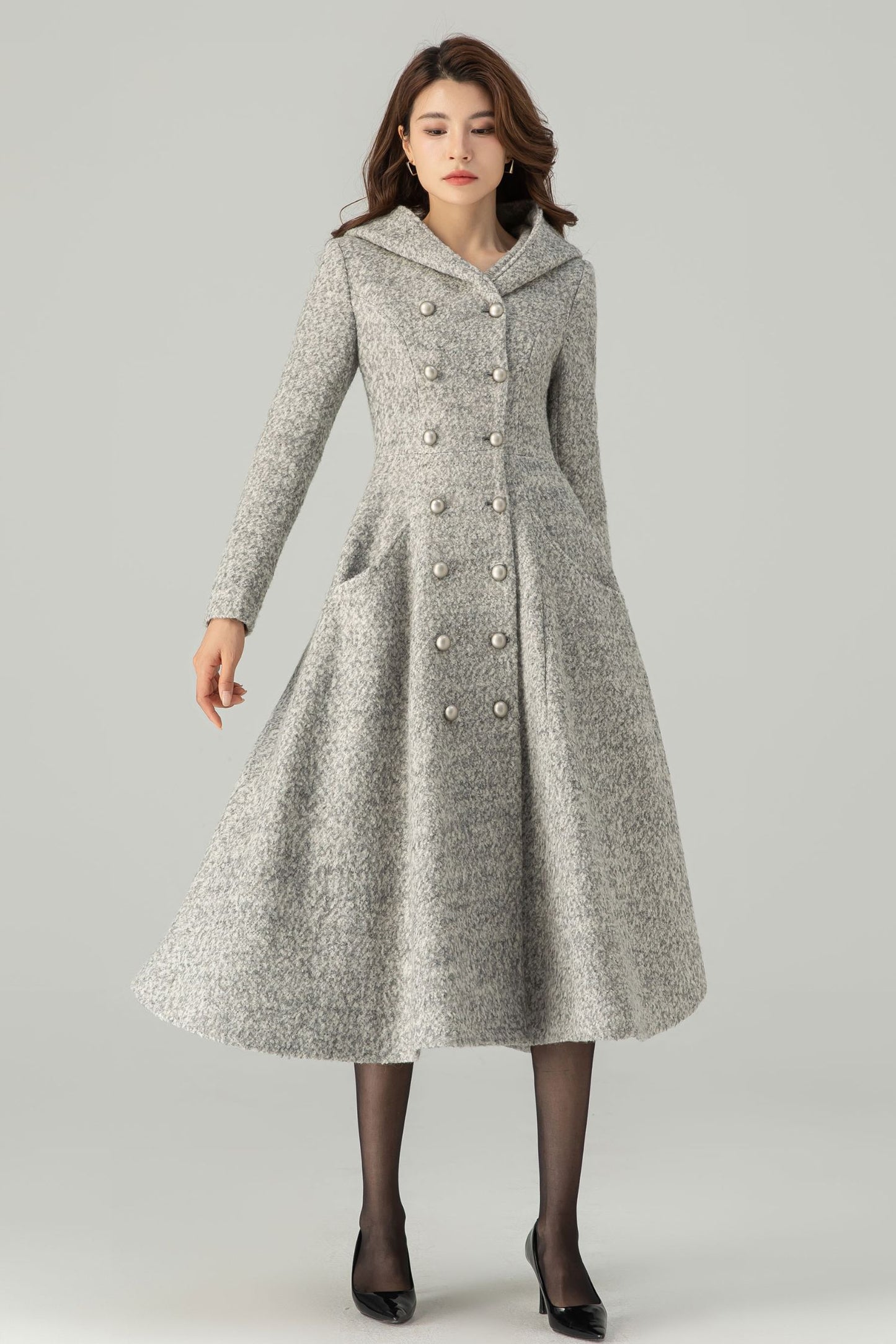 Hooded Wool Coat, Long Wool Coat C3696