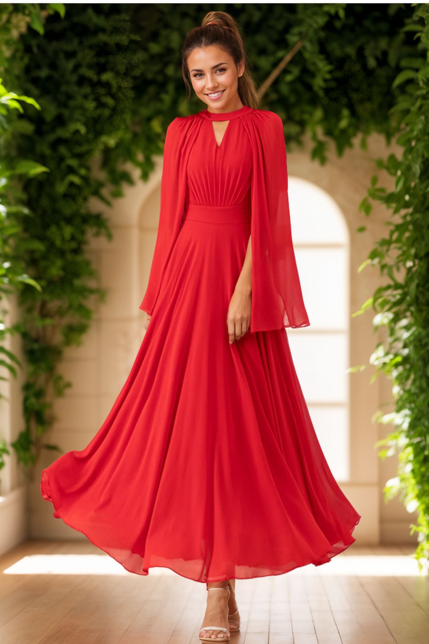 red chiffon summer dress VOLUPT CURVE Plus Size Summer Red Chiffon Mesh One Shoulder Sleeveless Ruffle Asymmetric Waist Tiered Midi Elegant Lady Dress For Wedding, Party, Prom, Going Out