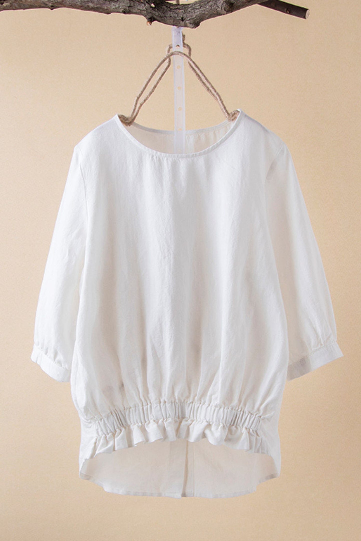 loose round neck cotton linen shirt L0620