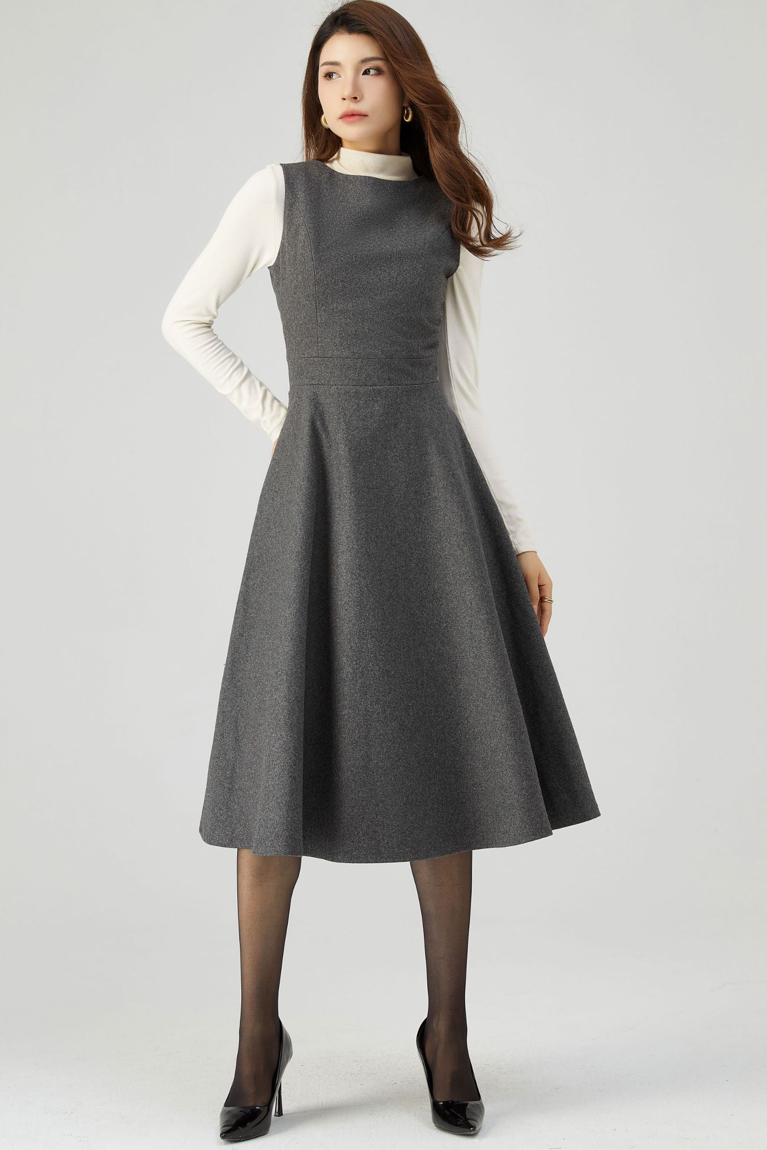 Wool Pinafore Dress, Gray Wool Dress C3546 Grey / M Wool Pinafore Dress, Gray Wool Dress C3546 Grey / M