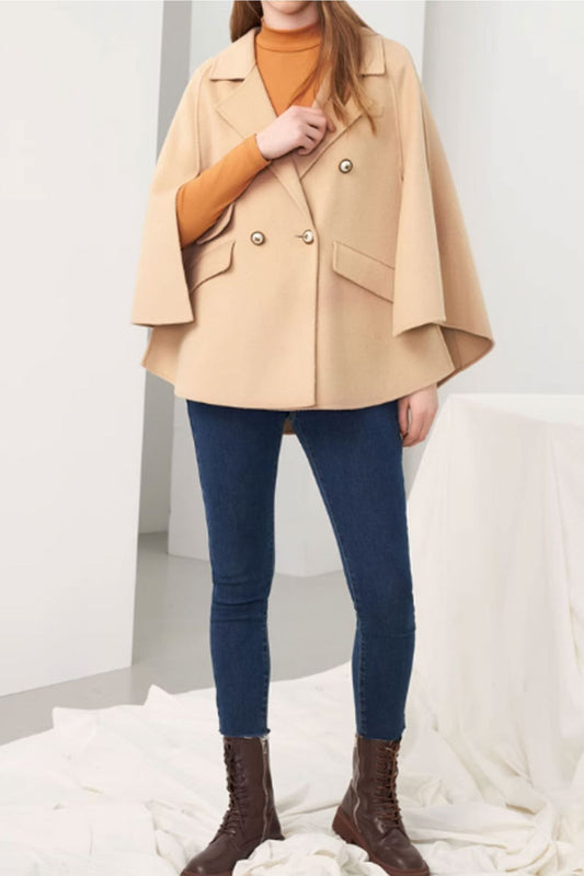 Loose fitting winter wool cape coat women C3670