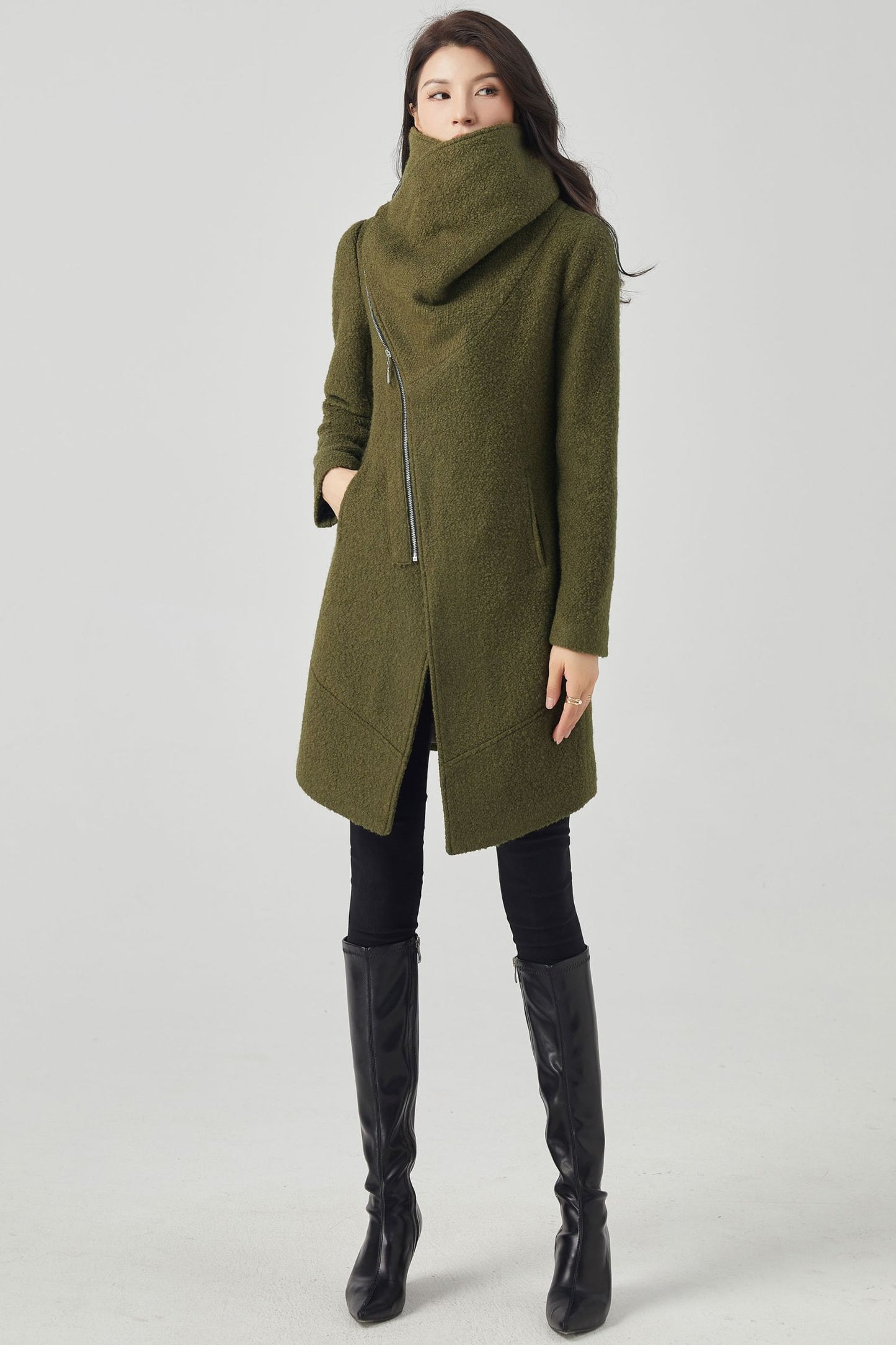 Asymmetrical Wool Coat, Winter Wool Coat C3561