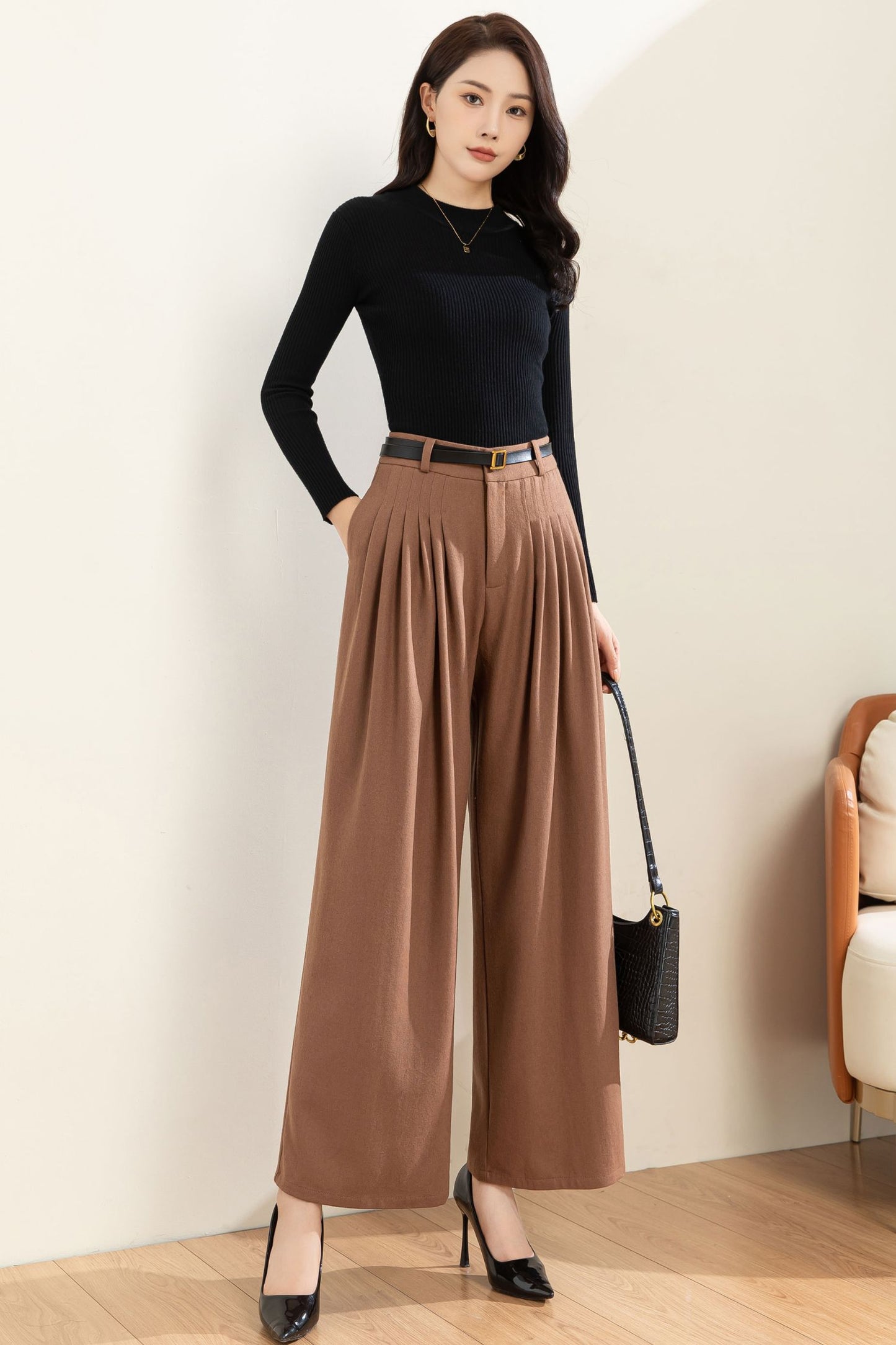 Wool Palazzo Pants, Pleated pants, Wool Pants Women C3599