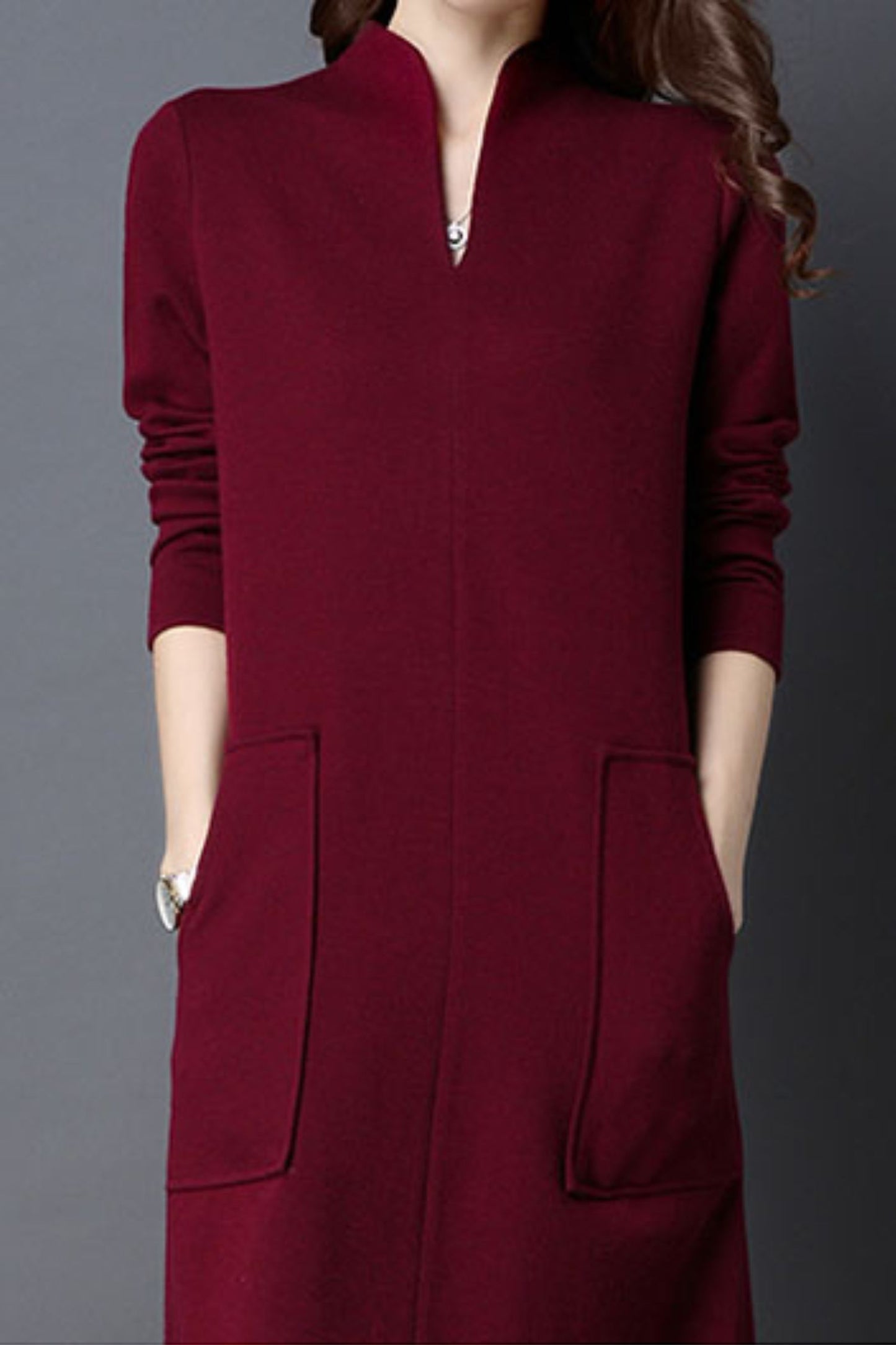 Women's Autumn Red Wool Dress C3635